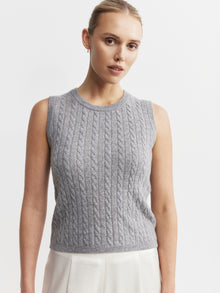  Cashmere Cable Tank - Dark Grey Melange