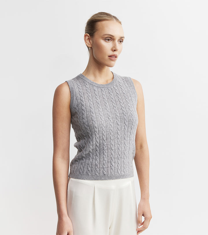 Cashmere Cable Tank - Dark Grey Melange