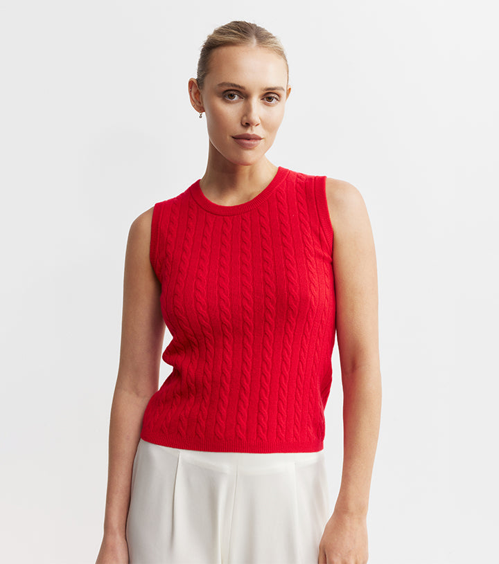 Cashmere Cable Tank - Red