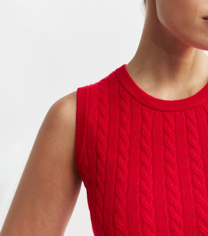 Cashmere Cable Tank - Red