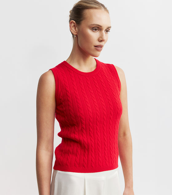 Cashmere Cable Tank - Red