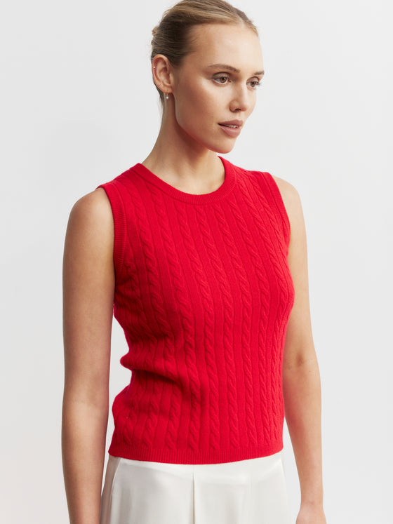 Cashmere Cable Tank - Red