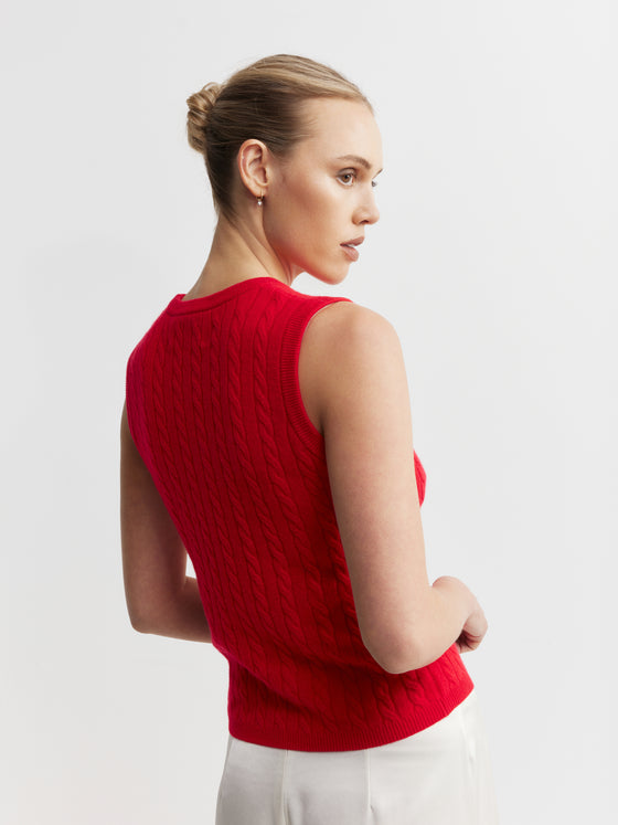 Cashmere Cable Tank - Red