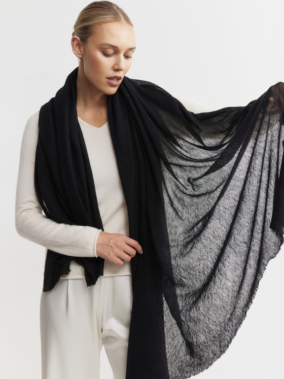 Cashmere Fine Diagonal Wrap - Black