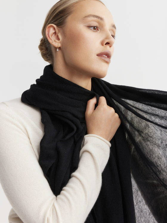 Cashmere Fine Diagonal Wrap - Black