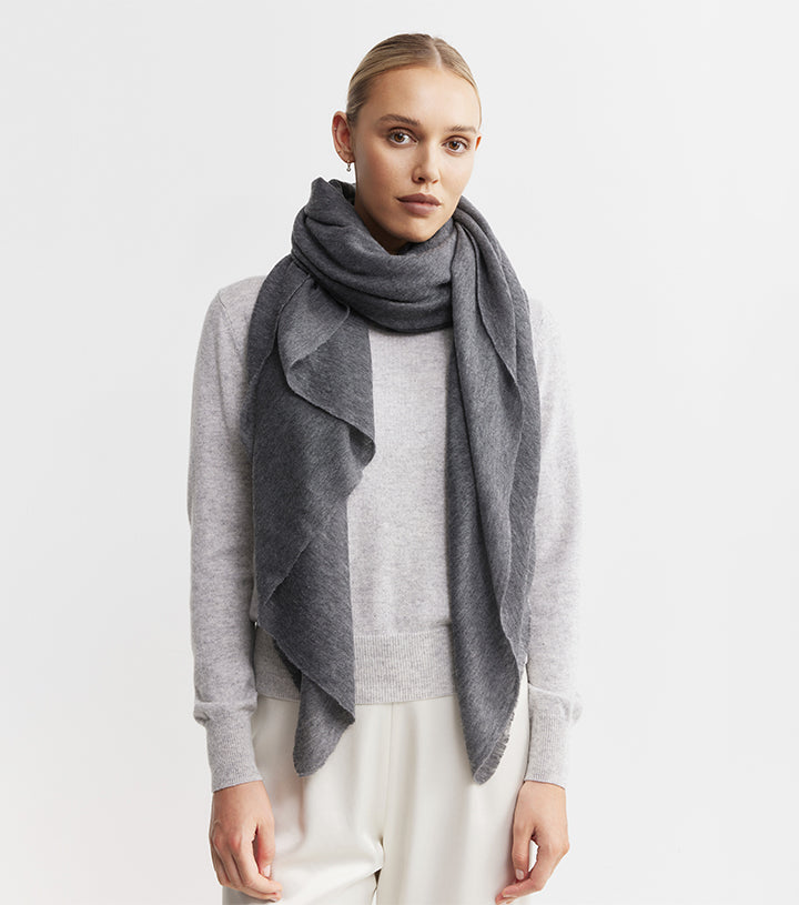 Cashmere Fine Diagonal Wrap - Dark Grey Melange