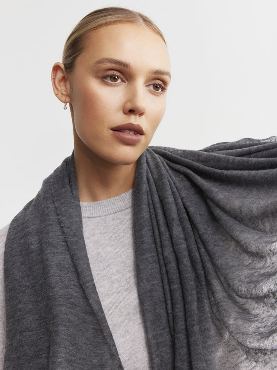 Cashmere Fine Diagonal Wrap - Dark Grey Melange