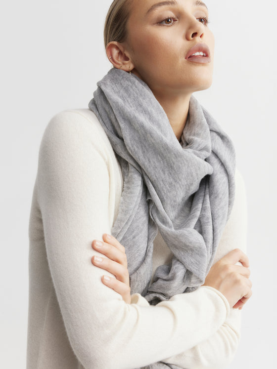 Cashmere Fine Diagonal Wrap - Grey Melange