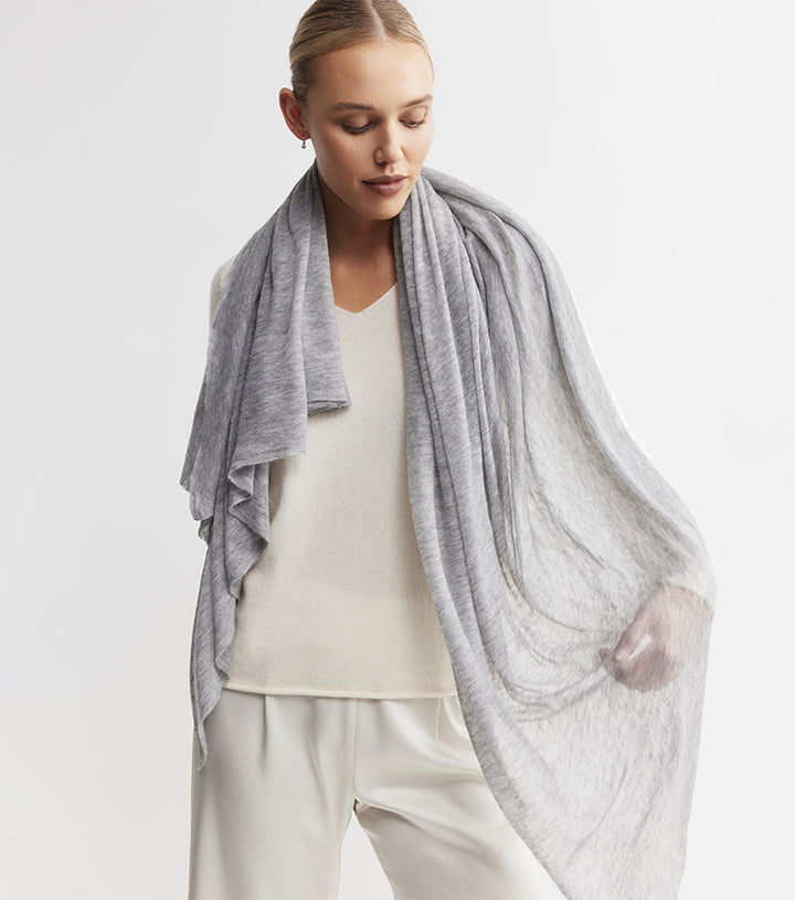 Cashmere Fine Diagonal Wrap - Grey Melange