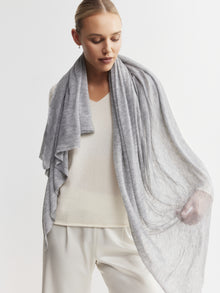  Cashmere Fine Diagonal Wrap - Grey Melange