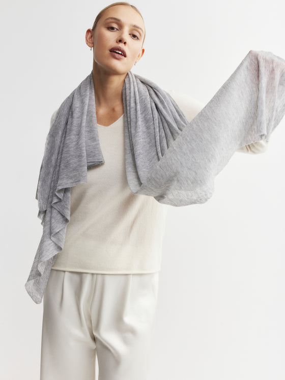 Cashmere Fine Diagonal Wrap - Grey Melange