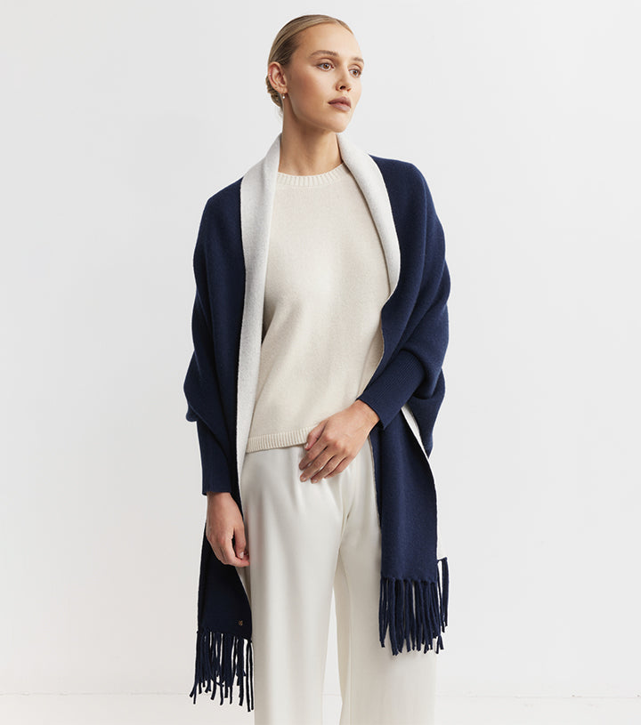 Cashmere Double Sided Jacket - Navy/Cream