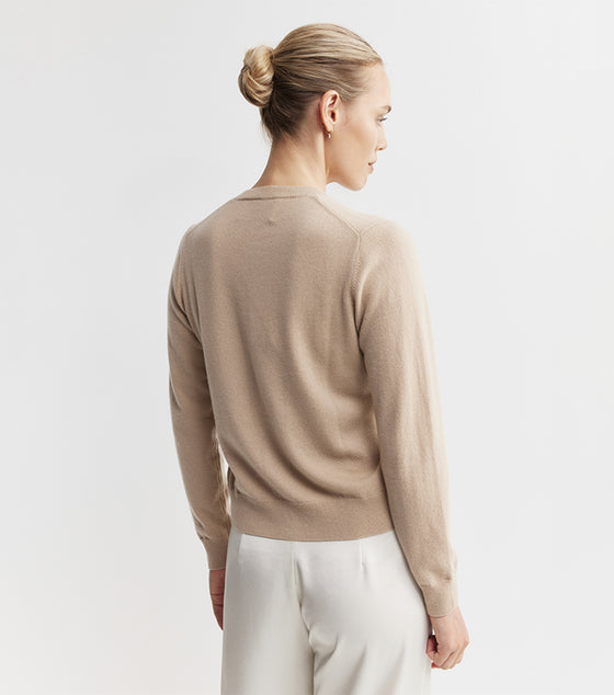 Essential Cashmere Crew Cardigan - Camel