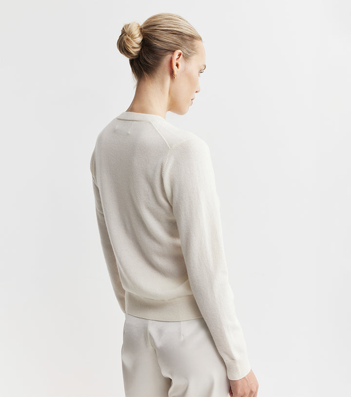 Essential Cashmere Crew Cardigan - Cream