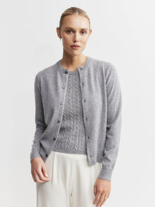  Essential Cashmere Crew Cardigan - Dark Grey Melange