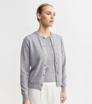 Essential Cashmere Crew Cardigan - Dark Grey Melange