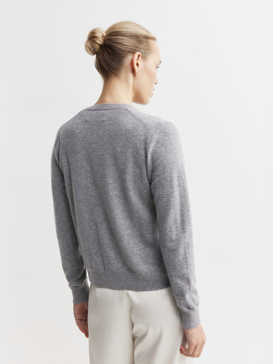 Essential Cashmere Crew Cardigan - Dark Grey Melange