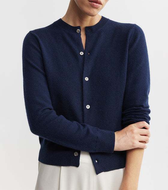 Essential Cashmere Crew Cardigan - Navy