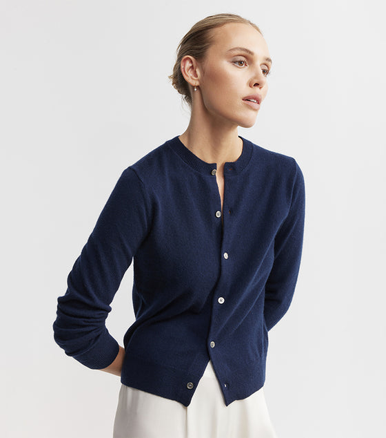 Essential Cashmere Crew Cardigan - Navy