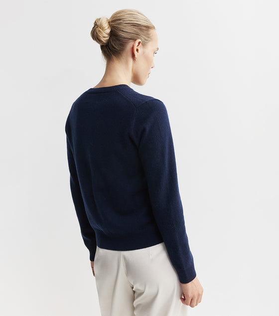 Essential Cashmere Crew Cardigan - Navy