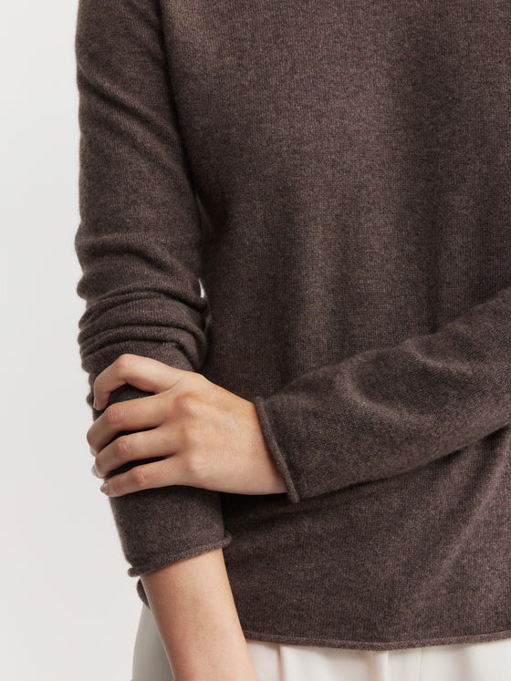 Essential Cashmere Crew Sweater - Brown Melange