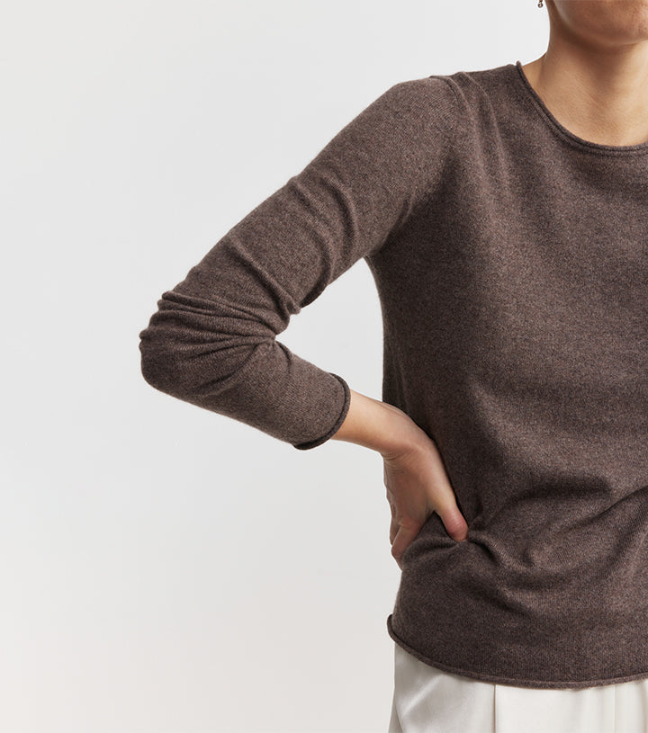 Essential Cashmere Crew Sweater - Brown Melange