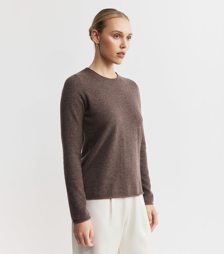 Essential Cashmere Crew Sweater - Brown Melange