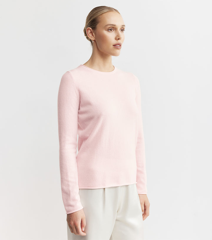 Essential Cashmere Crew Sweater - Powder Pink