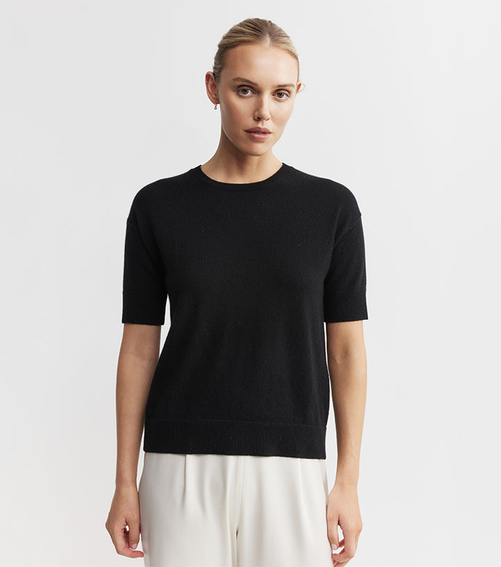 Essential Cashmere Crew Tee - Black