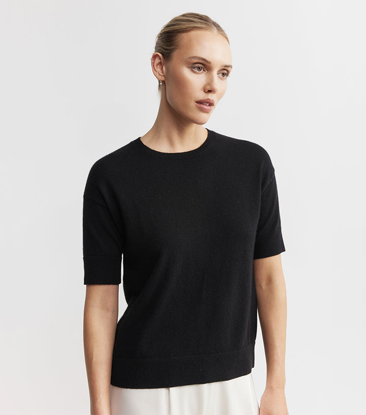 Essential Cashmere Crew Tee - Black