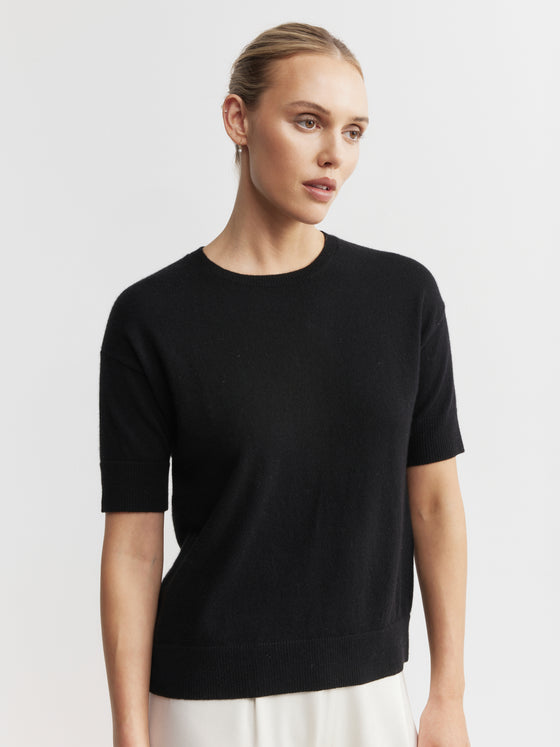 Essential Cashmere Crew Tee - Black