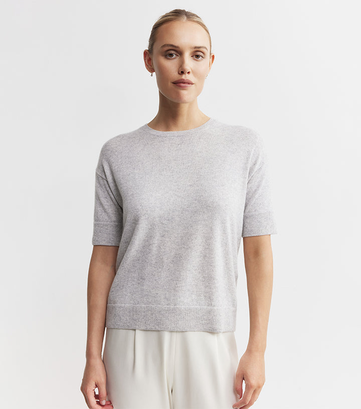 Essential Cashmere Crew Tee - Grey Melange