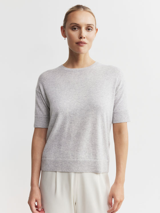 Essential Cashmere Crew Tee - Grey Melange