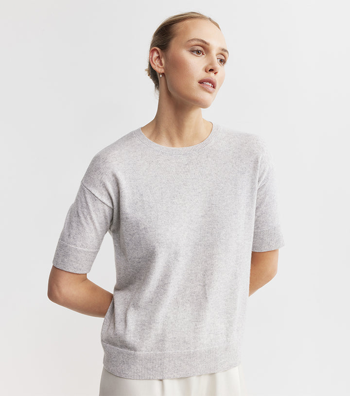 Essential Cashmere Crew Tee - Grey Melange