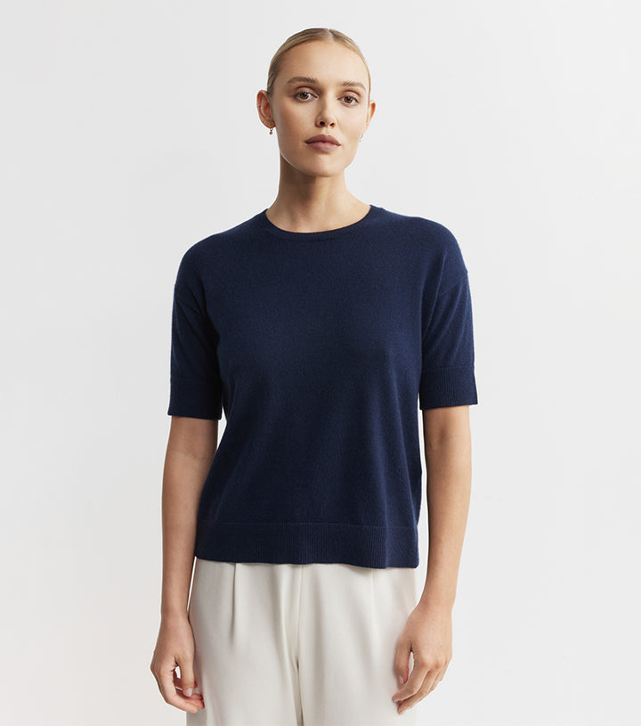 Essential Cashmere Crew Tee - Navy