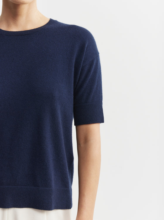 Essential Cashmere Crew Tee - Navy