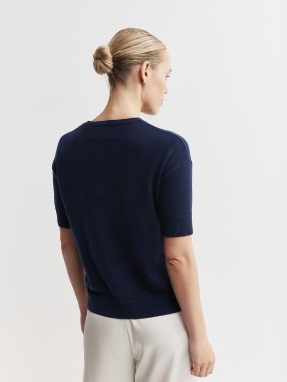 Essential Cashmere Crew Tee - Navy