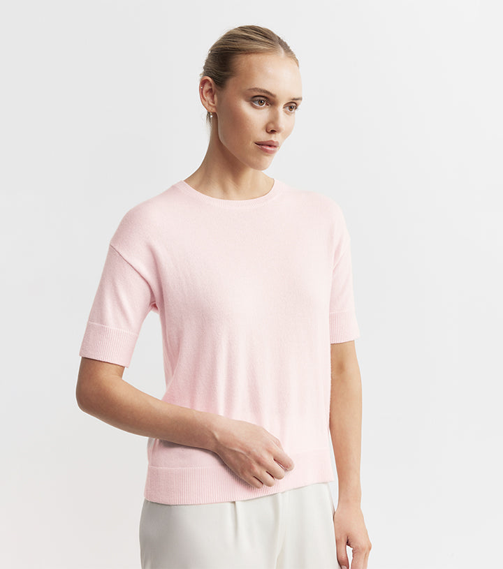 Essential Cashmere Crew Tee - Powder Pink