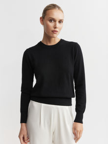  Essential Cashmere Rib Crew Sweater - Black