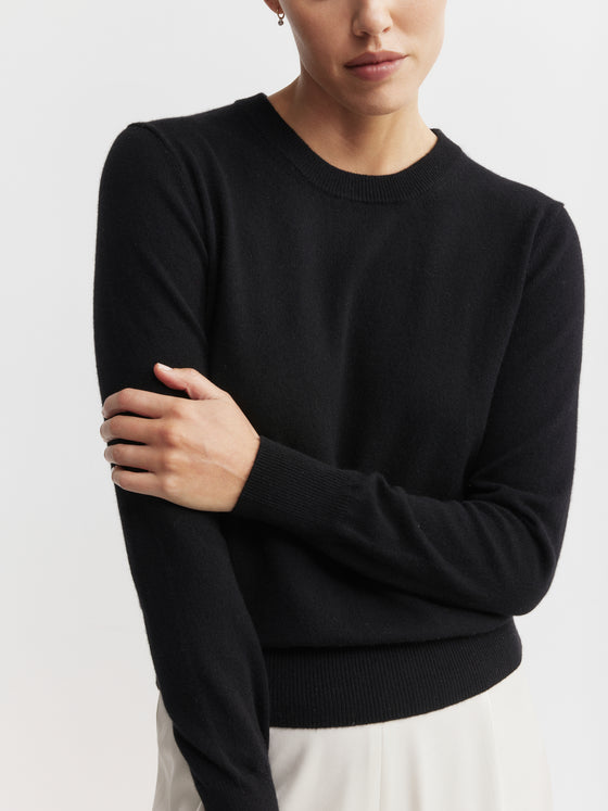 Essential Cashmere Rib Crew Sweater - Black