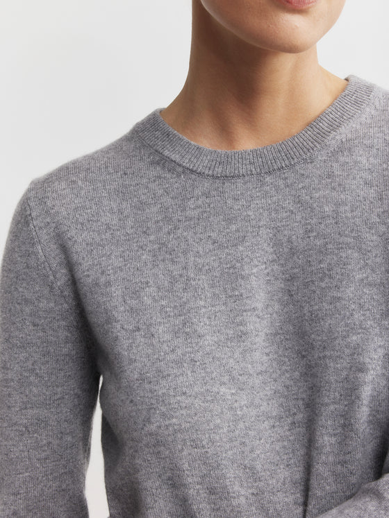 Essential Cashmere Rib Crew Sweater - Dark Grey Melange