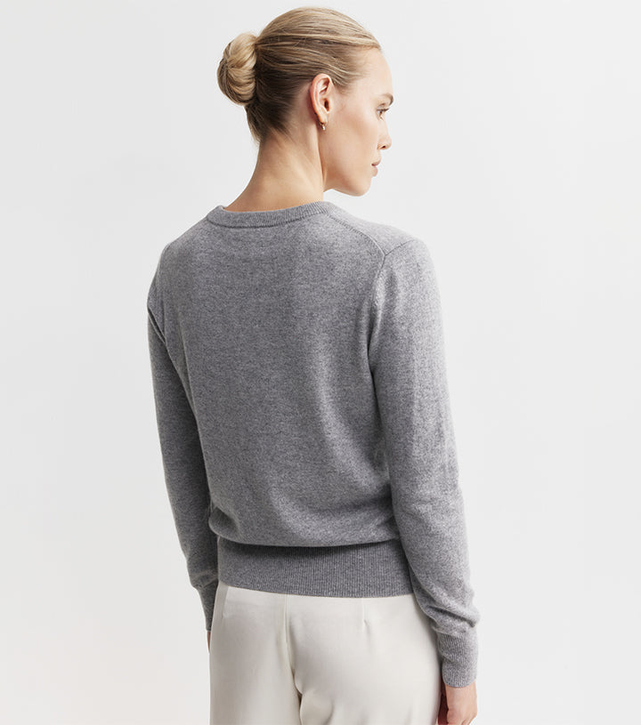 Essential Cashmere Rib Crew Sweater - Dark Grey Melange