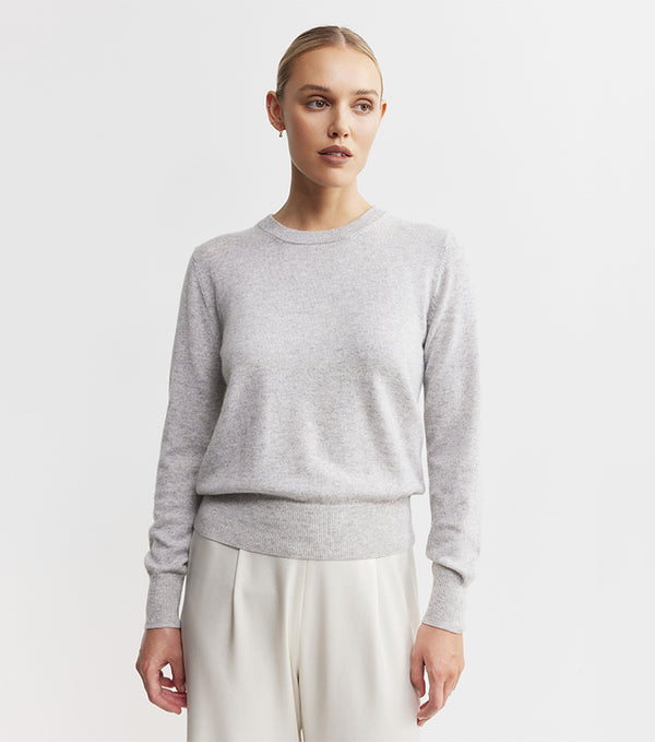 Essential Cashmere Rib Crew Sweater - Grey Melange