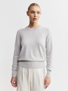  Essential Cashmere Rib Crew Sweater - Grey Melange