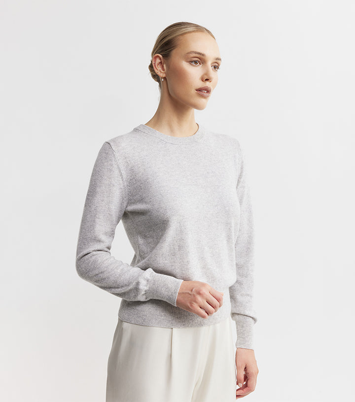 Essential Cashmere Rib Crew Sweater - Grey Melange