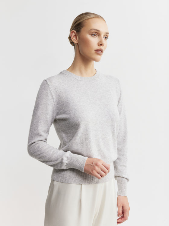 Essential Cashmere Rib Crew Sweater - Grey Melange