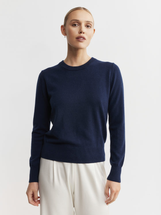 Essential Cashmere Rib Crew Sweater - Navy