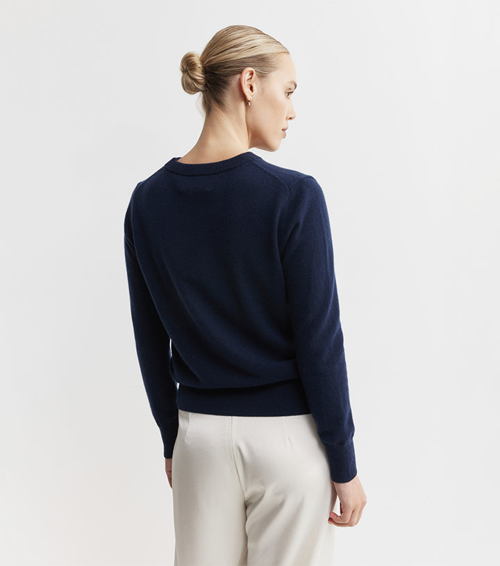 Essential Cashmere Rib Crew Sweater - Navy