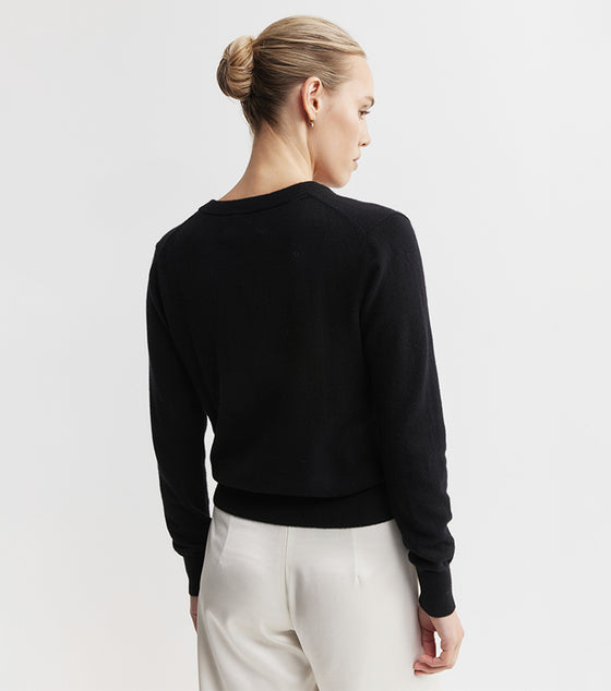 Essential Cashmere Rib V Sweater - Black