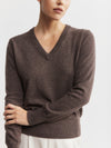 Essential Cashmere Rib V Sweater - Brown Melange